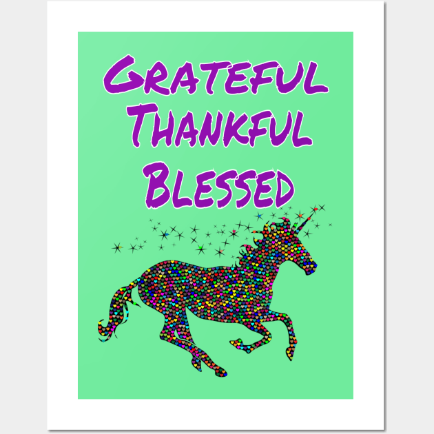 Grateful Thankful Blessed Happy Thanksgiving Day Gift Wall Art by klimentina